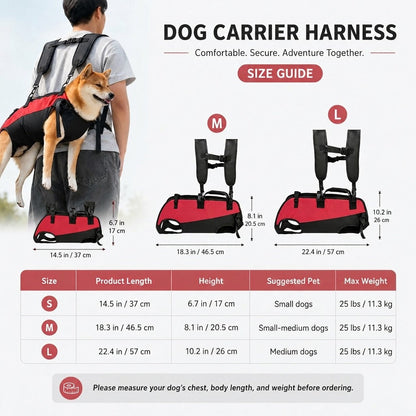 Ortekor Hands-Free Dog Carrier Harness Backpack for Walks, Hiking & Travel — Carry Tired Small & Medium Dogs Comfortably