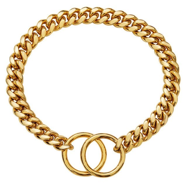 Polished Metal Chain Link Training Collar for Large Dogs – Rust-Resistant Steel, Cuban Link Design for Power Breeds