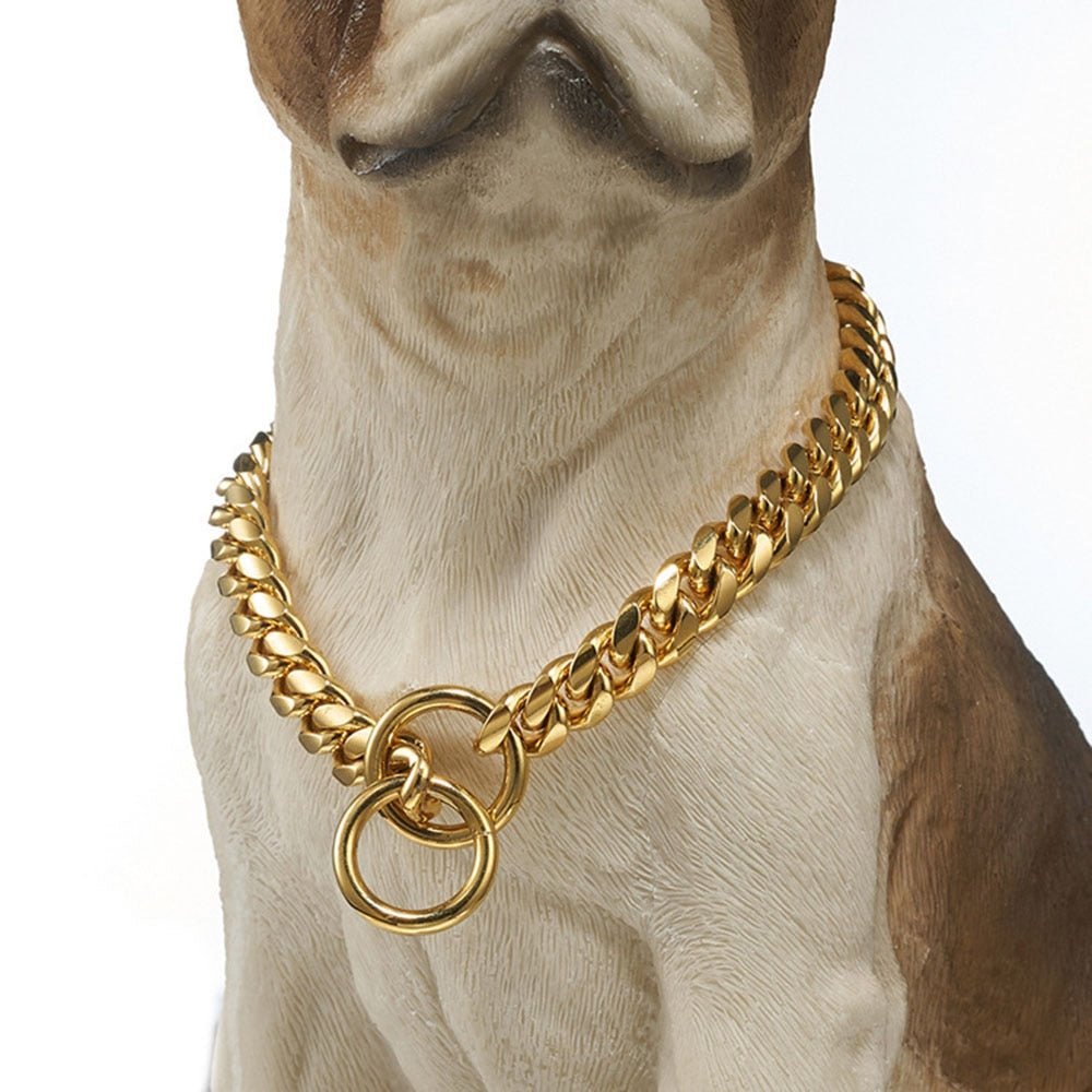 Polished Metal Chain Link Training Collar for Large Dogs – Rust-Resistant Steel, Cuban Link Design for Power Breeds