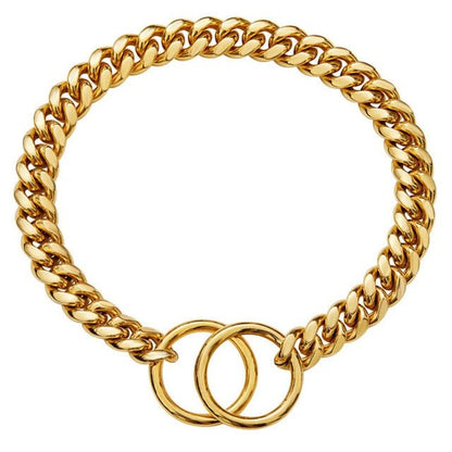 Polished Metal Chain Link Training Collar for Large Dogs – Rust-Resistant Steel, Cuban Link Design for Power Breeds