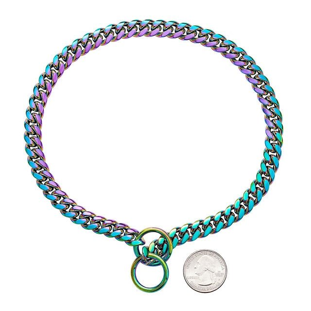 Polished Metal Chain Link Training Collar for Large Dogs – Rust-Resistant Steel, Cuban Link Design for Power Breeds