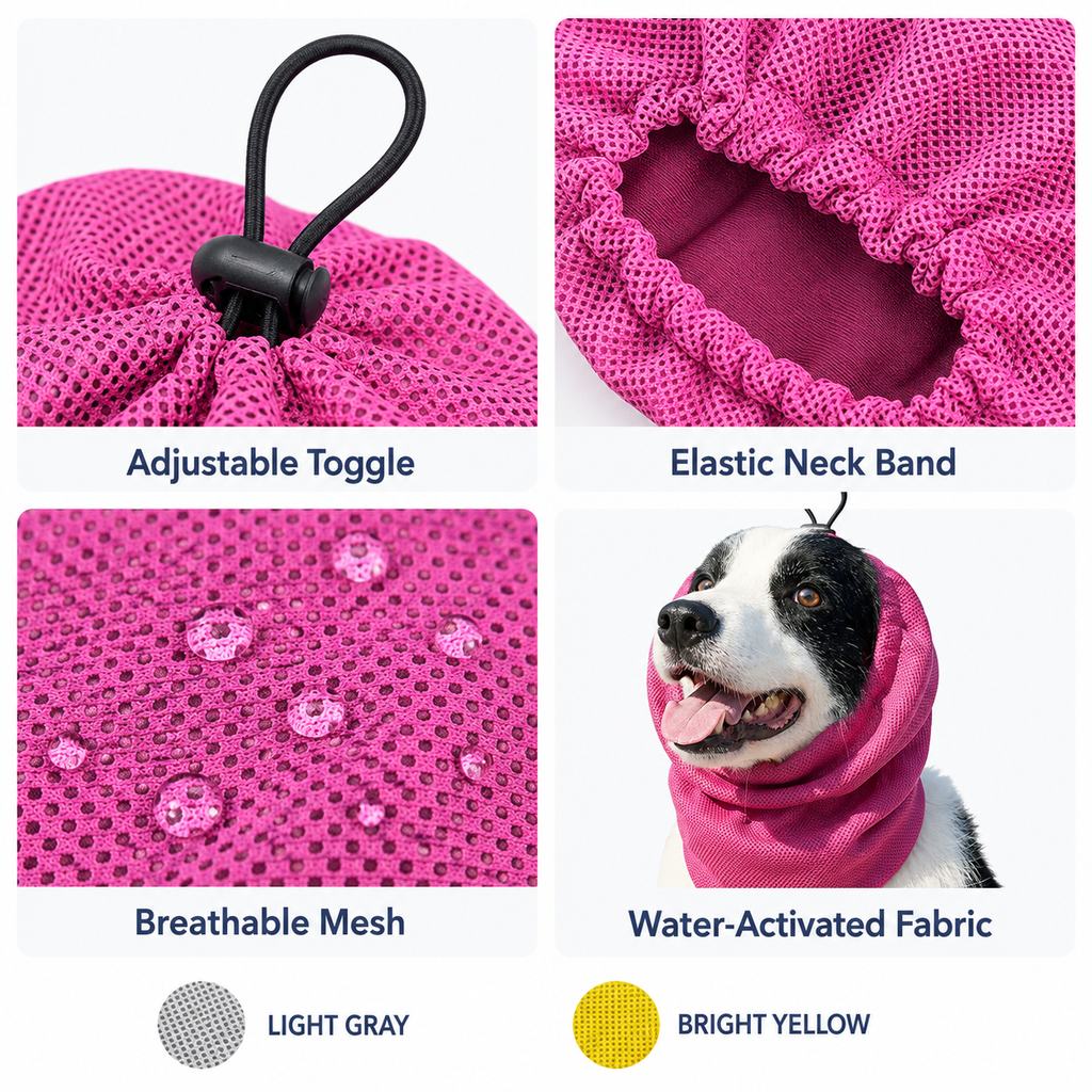 Ortekor Water-Activated Dog Cooling Snood for Summer Walks - Lightweight Neck & Ear Cooler for Hot Weather, Beach Days & Long-Fur Dogs