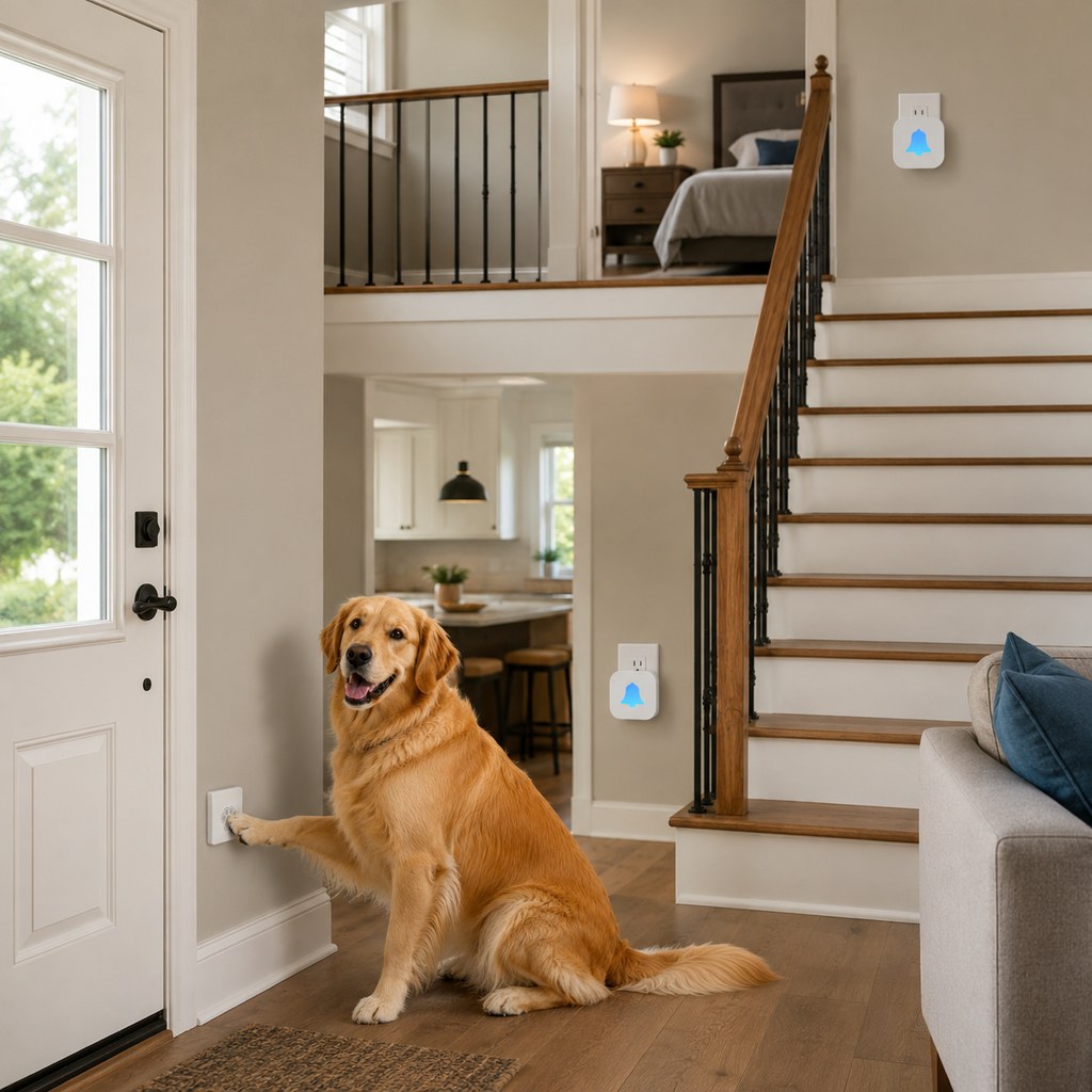 Ortekor Wireless Dog Doorbell for Potty Training - Self-Powered Paw Button & Plug-In Chime to Help Dogs Ask to Go Outside