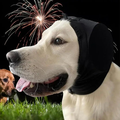 Adjustable Sound-Dampening Ear Covers for Dogs | Calming Hood for Anxious Pets During Fireworks & Storms | Lightweight Nylon Head Wrap