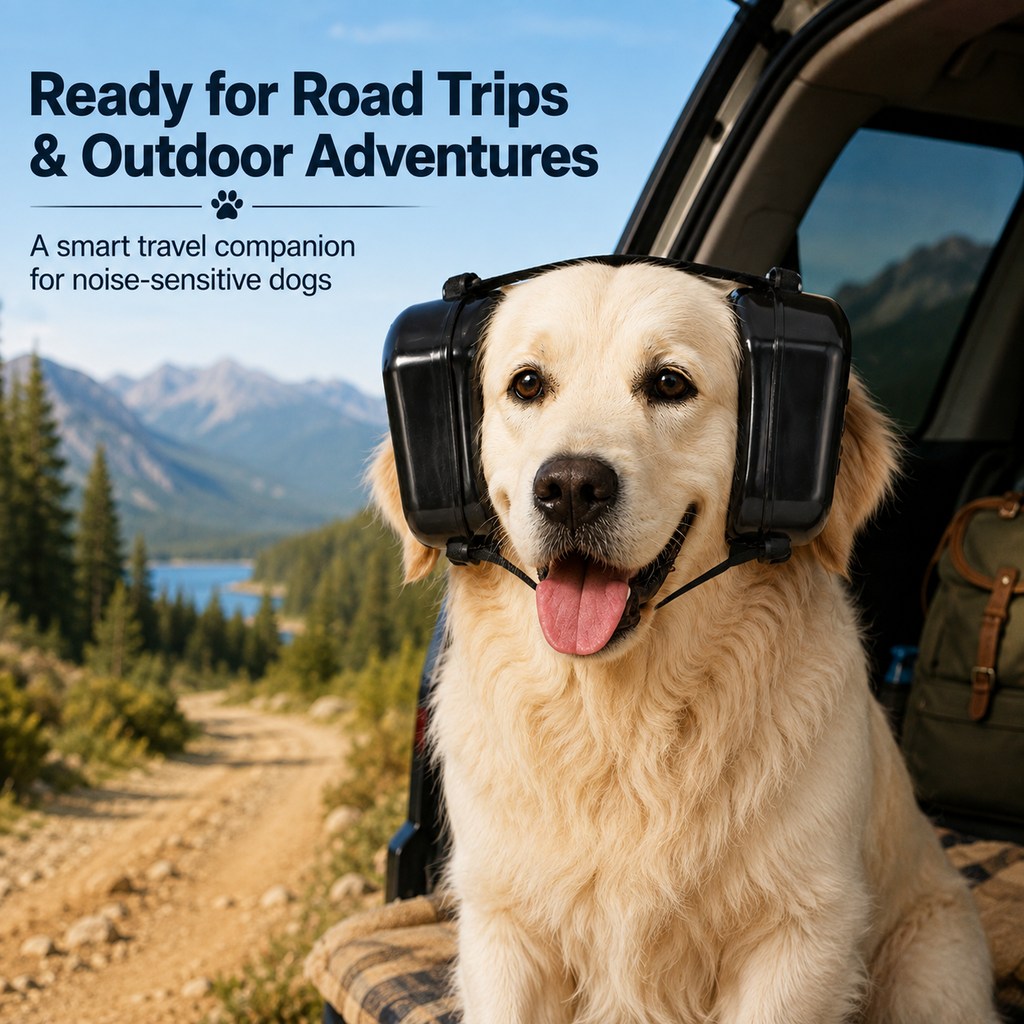 Ortekor Dog Noise Reduction Ear Muffs for Fireworks, Thunderstorms & Travel - Adjustable Hearing Protection for Noise-Sensitive Dogs