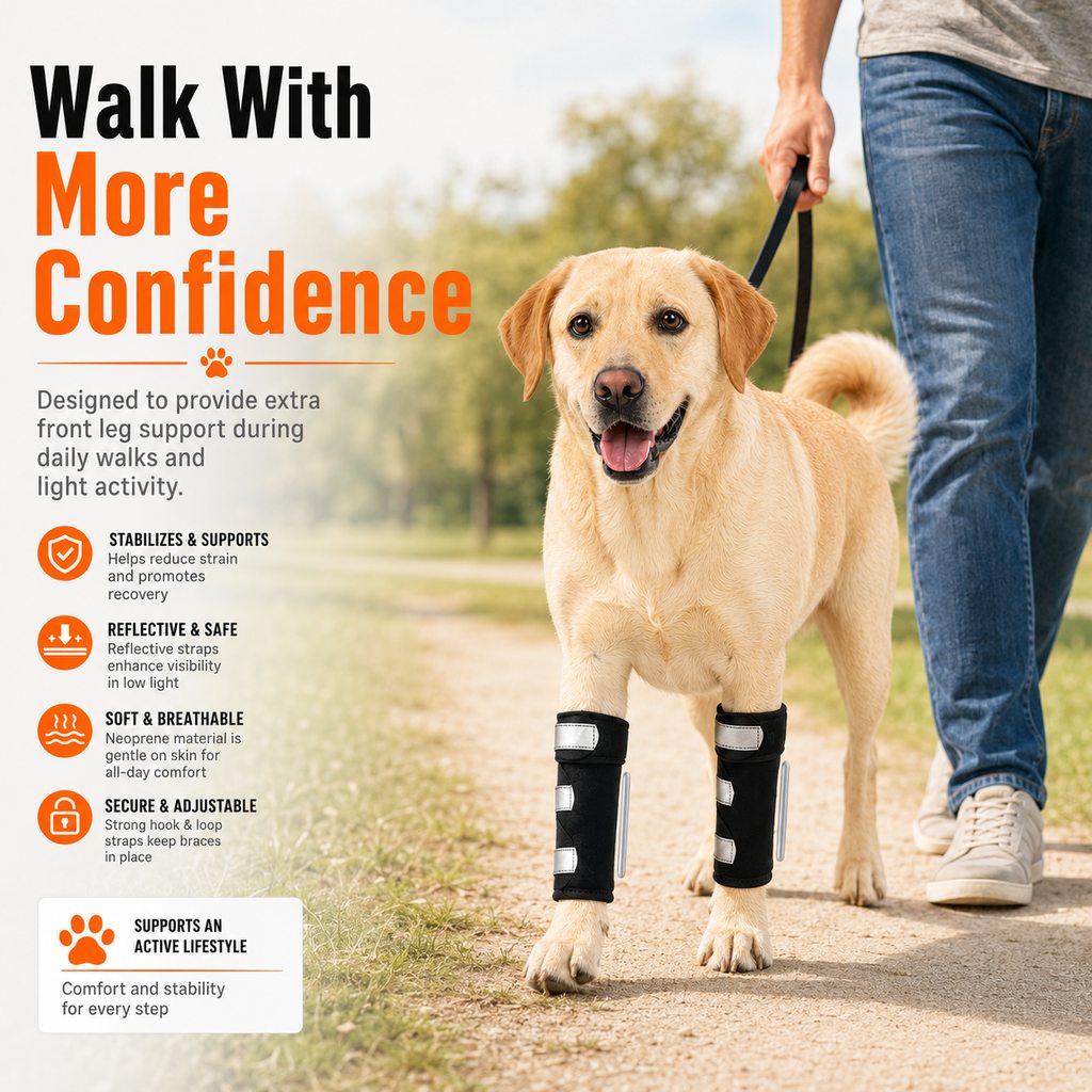 Ortekor Dog Front Leg Brace for Weak or Injured Legs - Adjustable Support for Stability, Recovery & Daily Walking Comfort