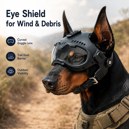 Ortekor K9 Tactical-Style Dog Helmet with Goggles for Hiking & Outdoor Training - Helps Shield Eyes from Wind, Dust & Trail Debris