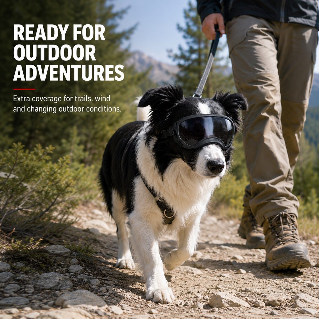 Ortekor Photochromic Dog Goggles for Hiking & Car Rides - Adjustable Wind, Dust & Debris Coverage