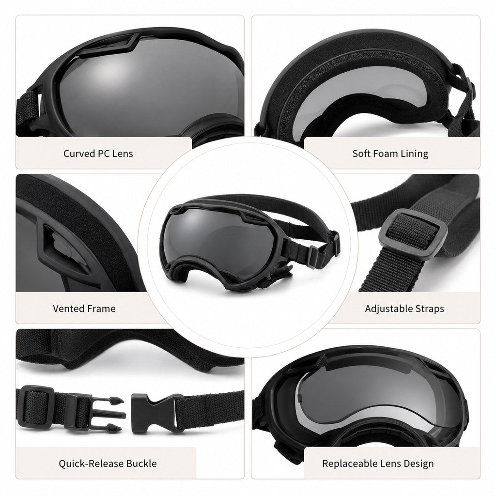Ortekor Outdoor Dog Goggles for Hiking, Beach & Windy Rides - Smoke Lens Coverage for Dust, Sand & Debris