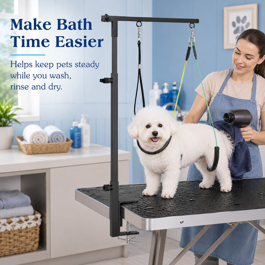 Ortekor Clamp-On Pet Grooming Arm for Bathing & Trimming, Foldable Dual Support Holder for Small & Medium Dogs