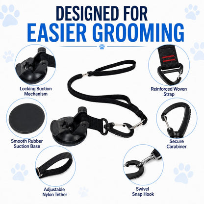 Ortekor Hands-Free Dog Bathing & Grooming Suction Cup Tether - Less Chasing, Easier At-Home Grooming