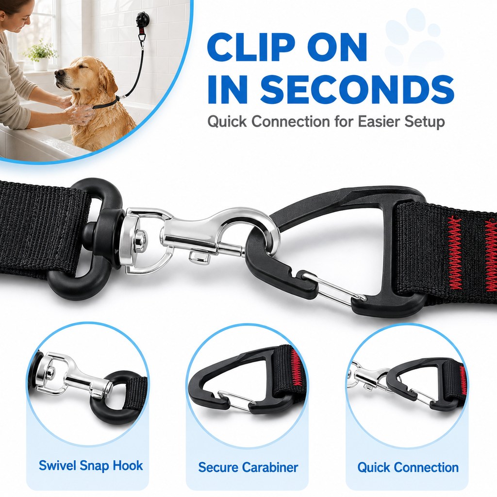 Ortekor Hands-Free Dog Bathing & Grooming Suction Cup Tether - Less Chasing, Easier At-Home Grooming