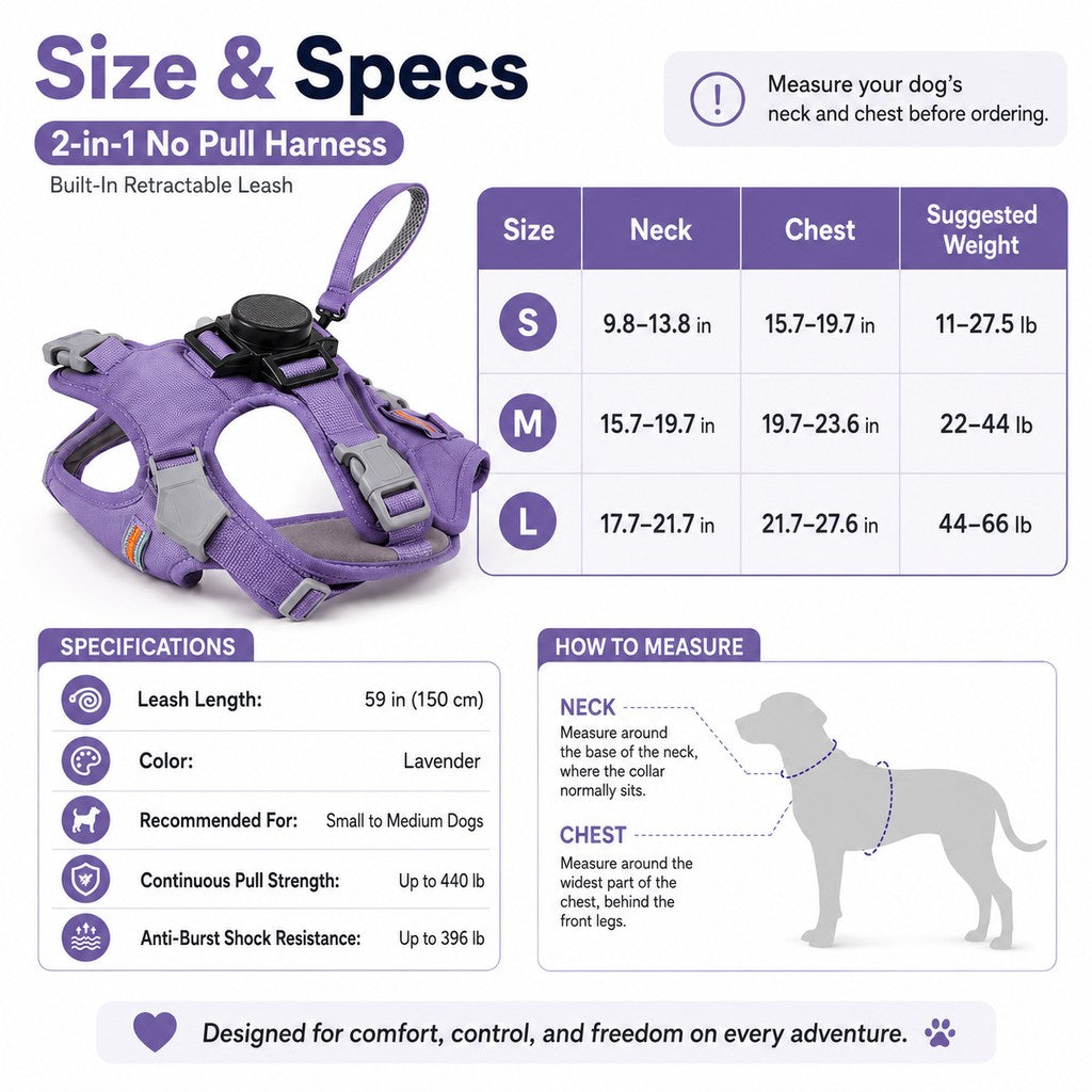 Ortekor 2-in-1 No Pull Dog Harness with Built-in Retractable Leash - Safe & Comfortable Control for Daily Walks & Outdoor Adventures