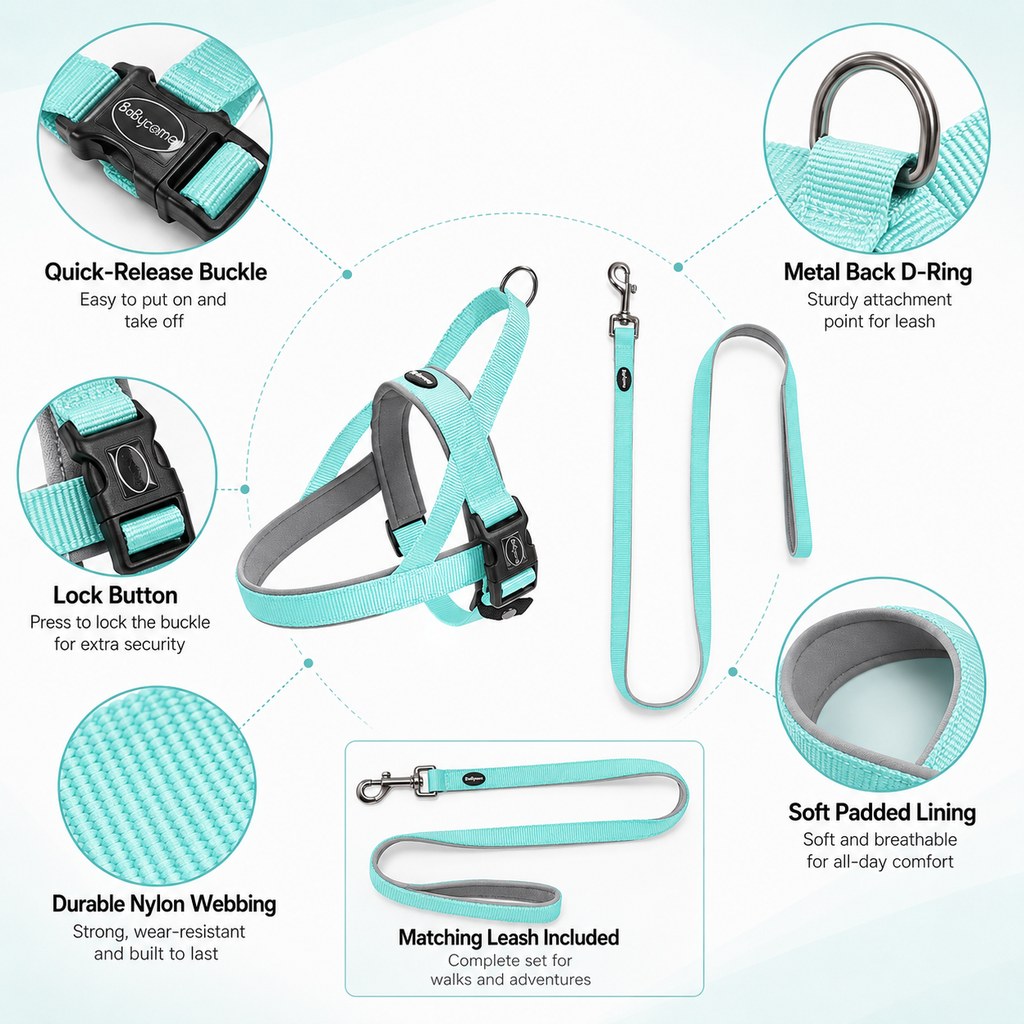 Ortekor Quick-Fit Lightweight Dog Harness & Leash Set for Daily Walks - No-Choke Step-In Comfort with Secure Buckle & Back Control Handle