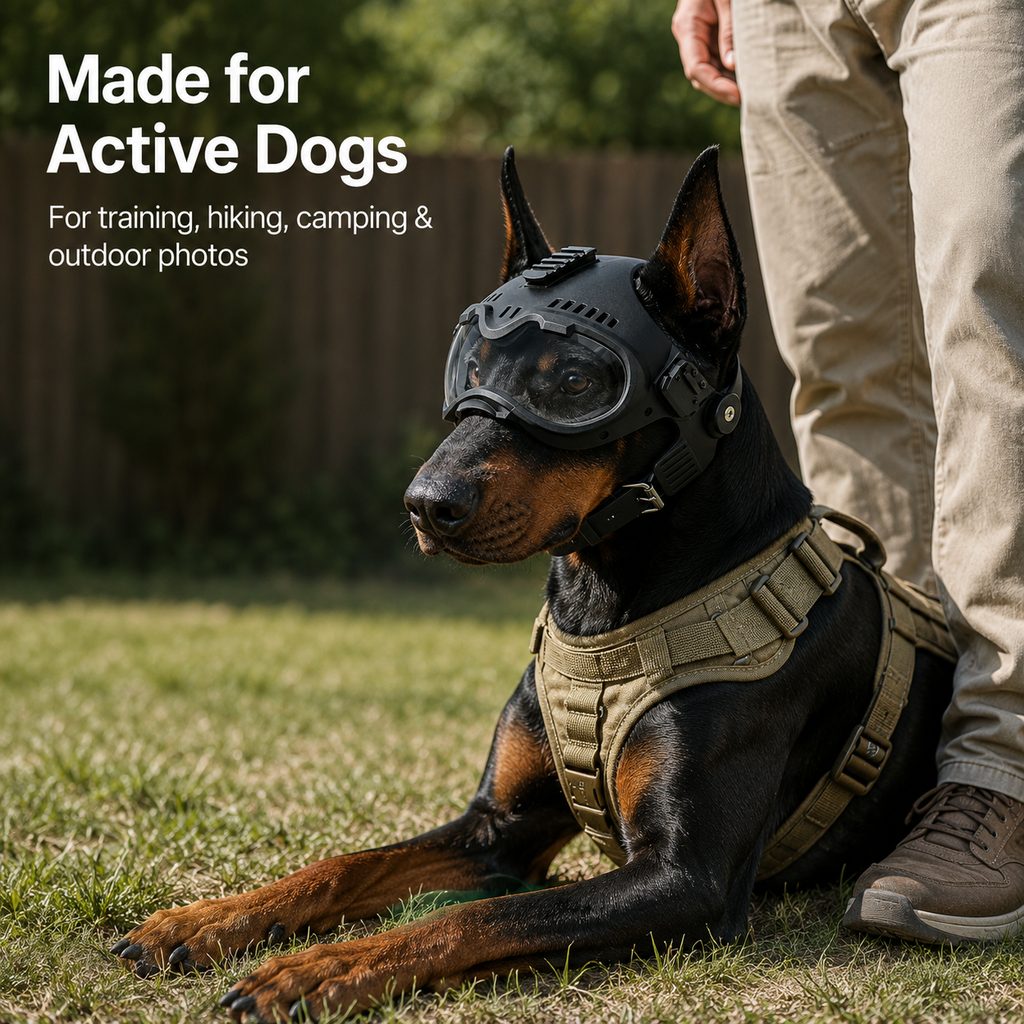 Ortekor K9 Tactical-Style Dog Helmet with Goggles for Hiking & Outdoor Training - Helps Shield Eyes from Wind, Dust & Trail Debris