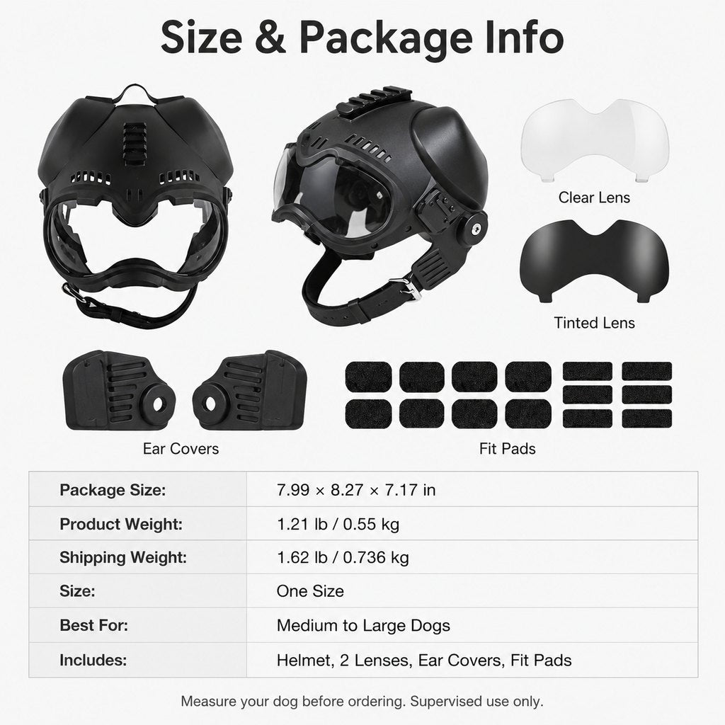 Ortekor K9 Tactical-Style Dog Helmet with Goggles for Hiking & Outdoor Training - Helps Shield Eyes from Wind, Dust & Trail Debris