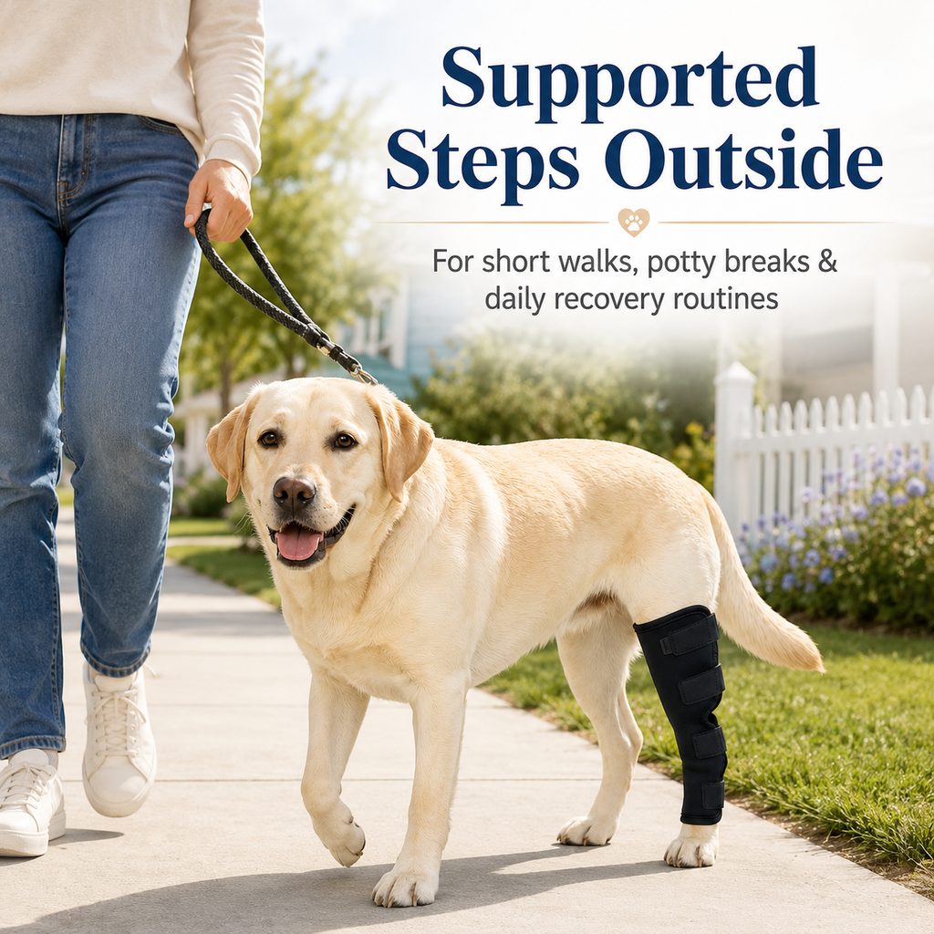 Ortekor Dog Leg Recovery Brace for Post-Surgery Care, Adjustable Rear Leg Support to Help Protect Against Licking & Chewing