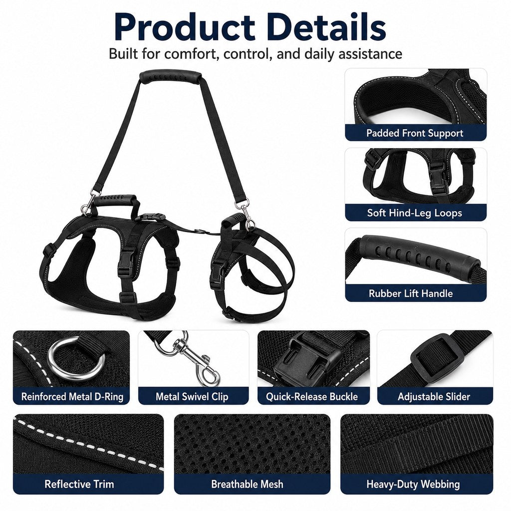Ortekor Full-Body Dog Lift Harness for Large Dogs - Front & Rear Mobility Support for Stairs, Car Ramps and Weak Hind Legs