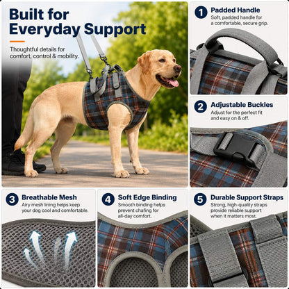 Ortekor Dog Mobility Support Harness for Stairs & Cars - Front or Rear Lift Assist for Weak Legs