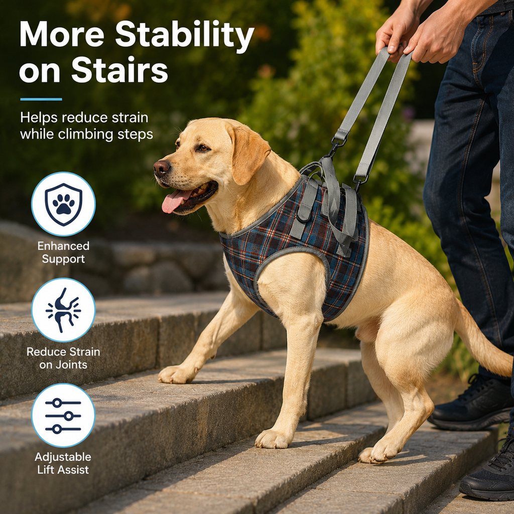 Ortekor Dog Mobility Support Harness for Stairs & Cars - Front or Rear Lift Assist for Weak Legs