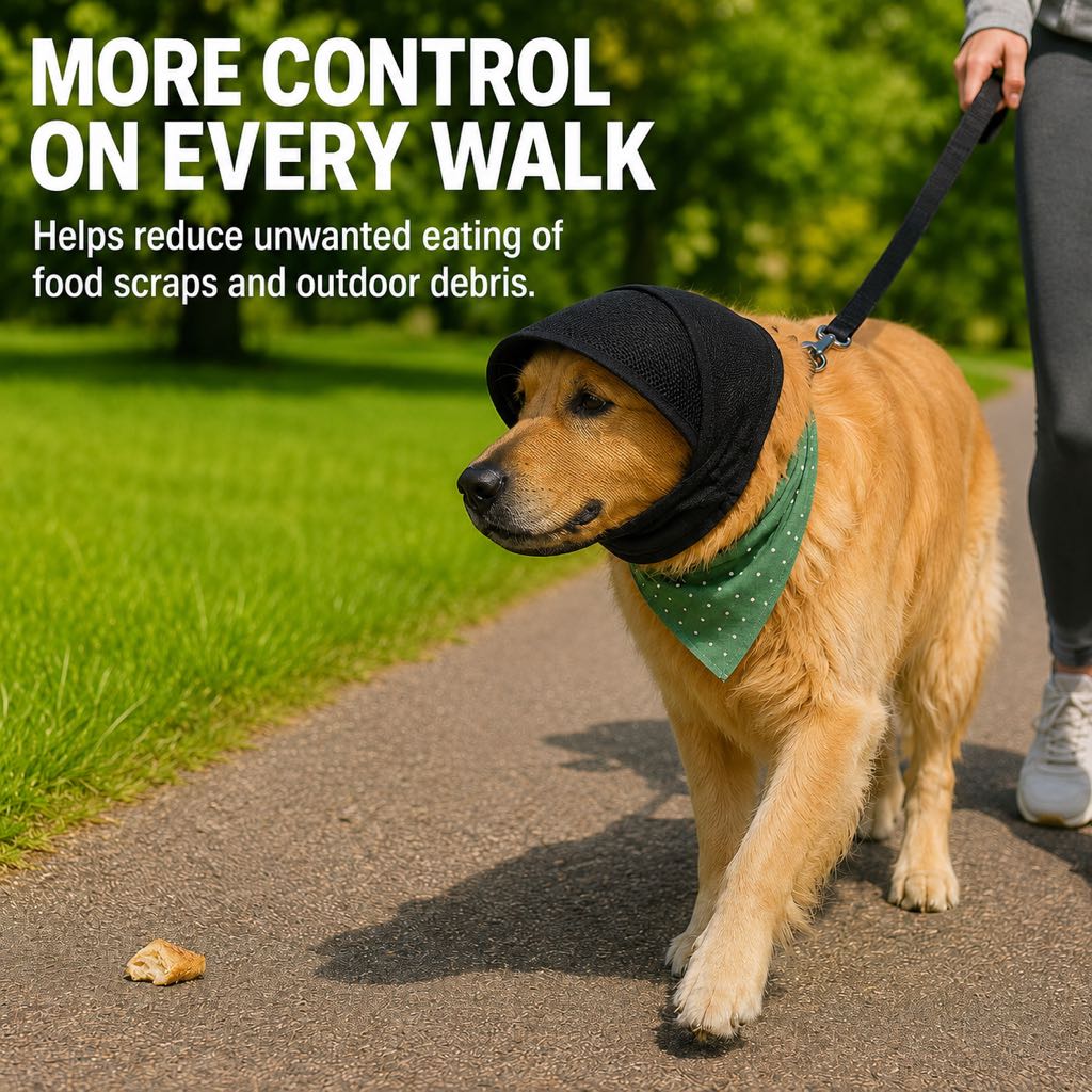 Ortekor Breathable Anti-Scavenging Dog Muzzle for Walks - Mesh Hood Helps Block Food Scraps & Trash