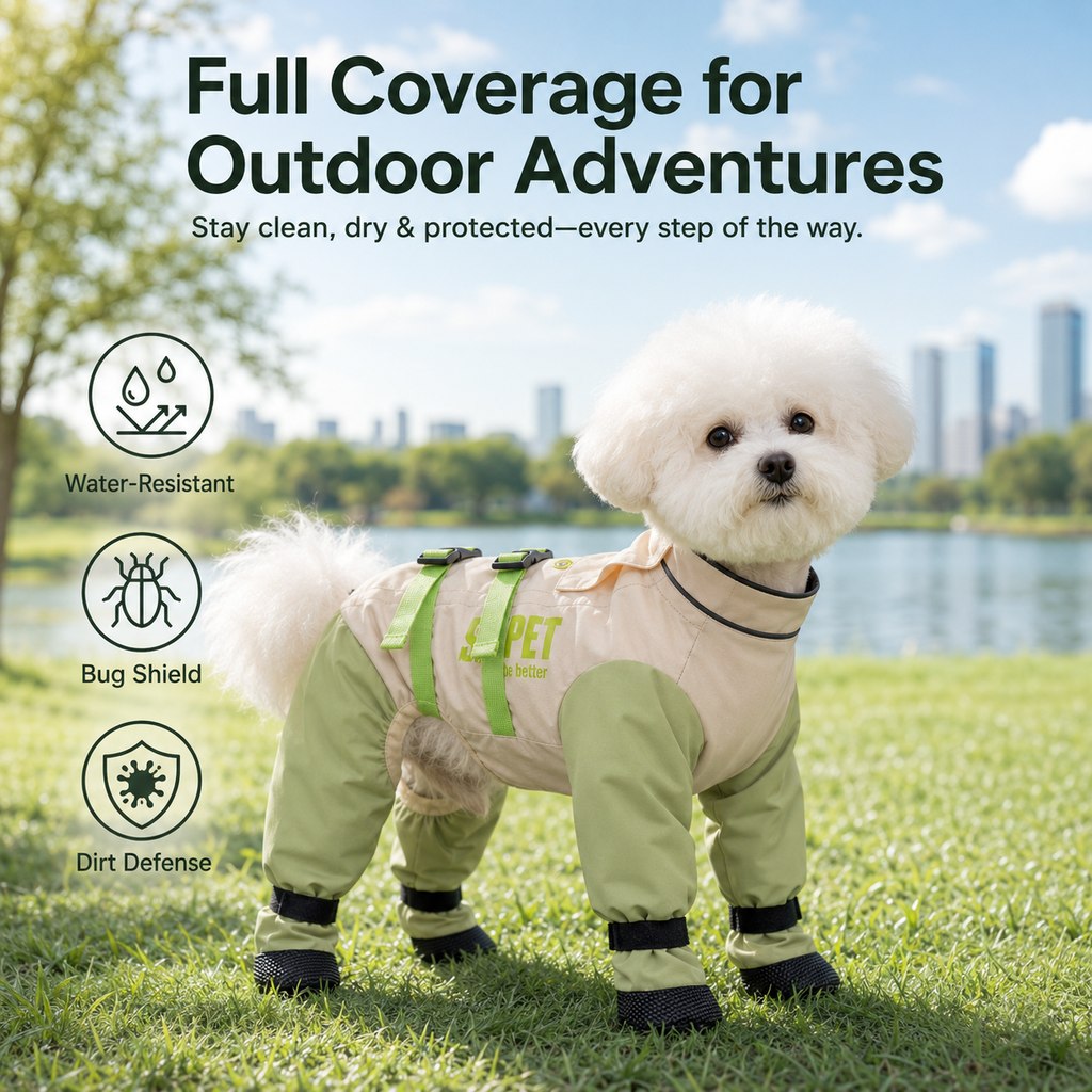 Ortekor Dog Outdoor Protection Suit – Keep Fur Cleaner from Grass, Dirt, Bugs & Wet Ground During Walks