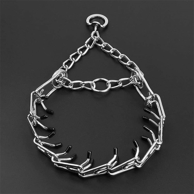 Padded Metal Link Dog Training Collar with Rubber-Tipped Prongs for Leash Manners & Pull Control | Adjustable Chain for Medium to Large