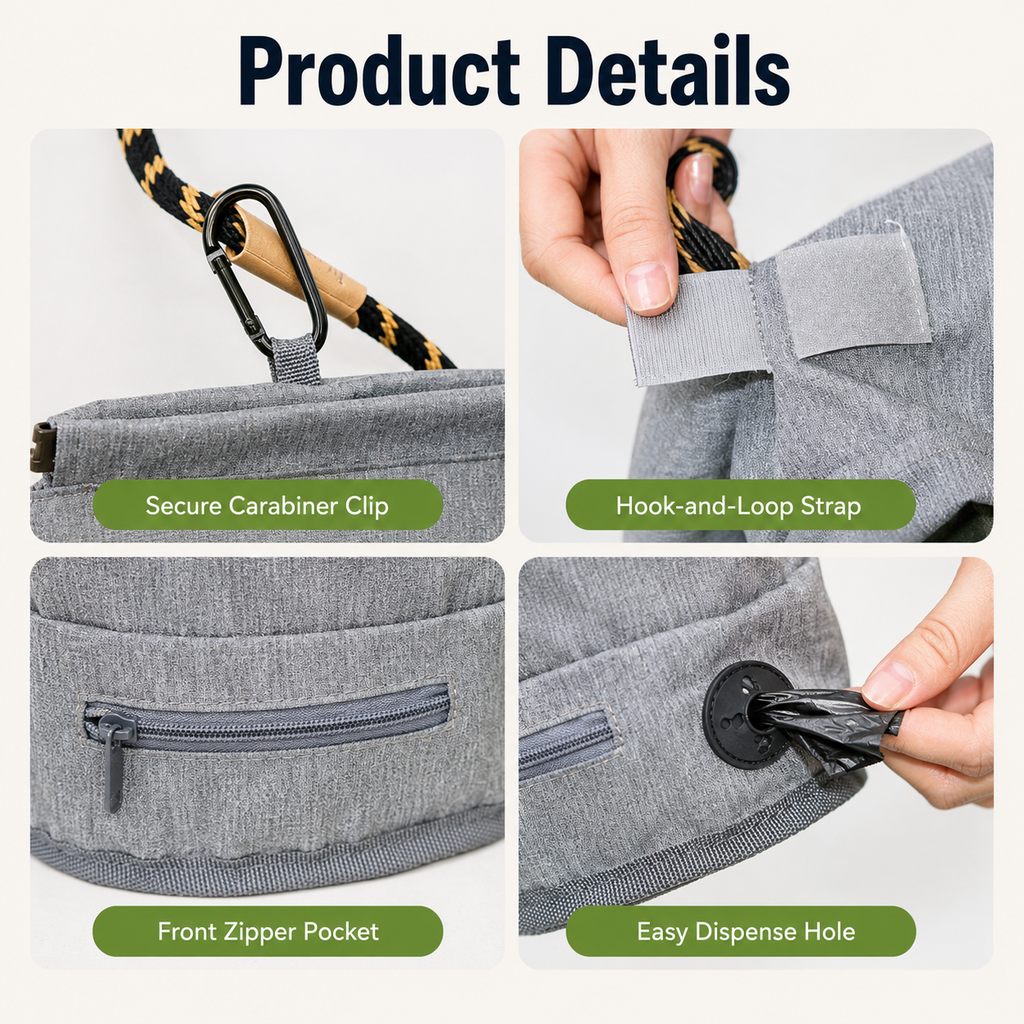 Ortekor Dog Poop Bag Holder for Walks - Carry Used Waste Bags Hands-Free Until the Next Trash Can