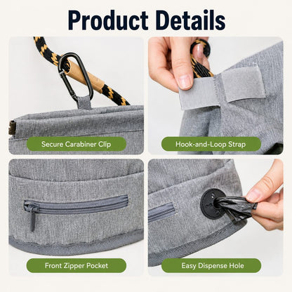 Ortekor Dog Poop Bag Holder for Walks - Carry Used Waste Bags Hands-Free Until the Next Trash Can