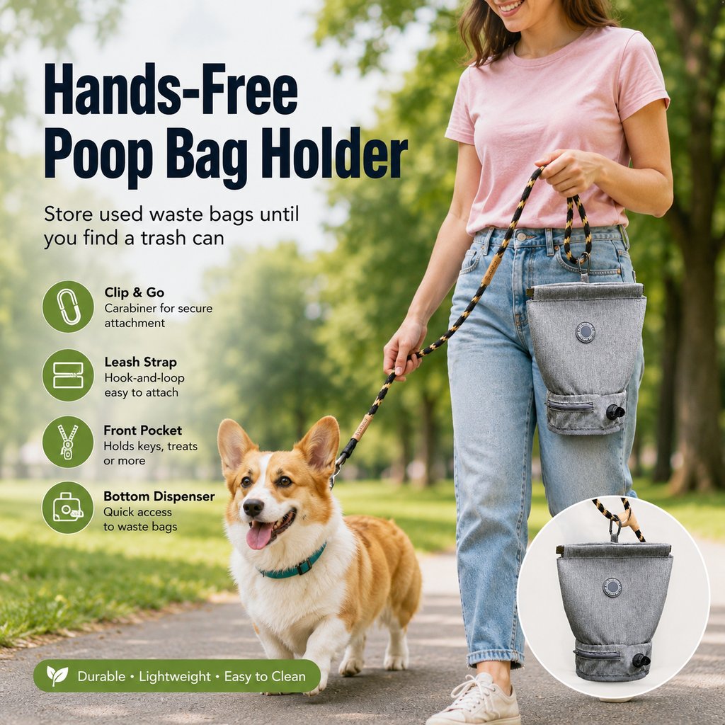 Ortekor Dog Poop Bag Holder for Walks - Carry Used Waste Bags Hands-Free Until the Next Trash Can