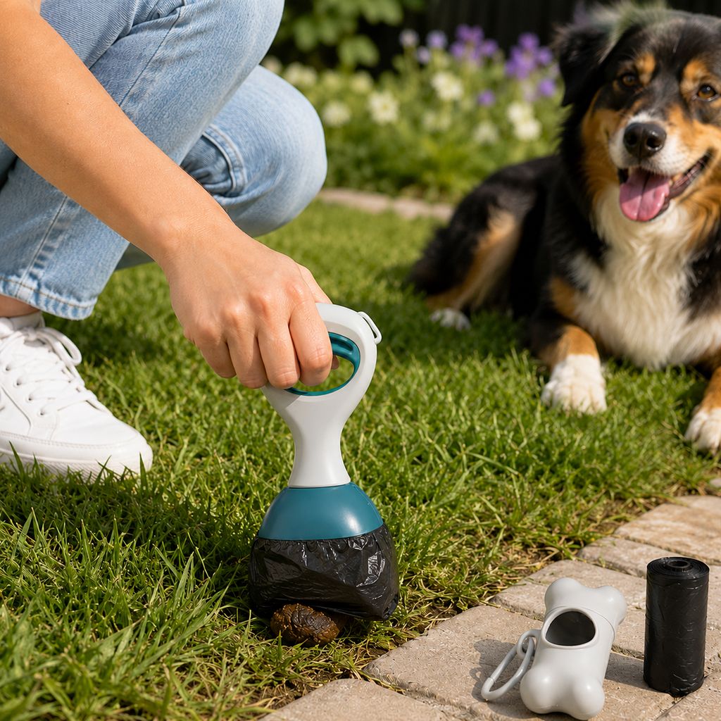 Ortekor Dog Pooper Scooper for Walks & Yard Cleanup - Bag-Lined Claw with 3 Handle Lengths for Less-Contact Pickup