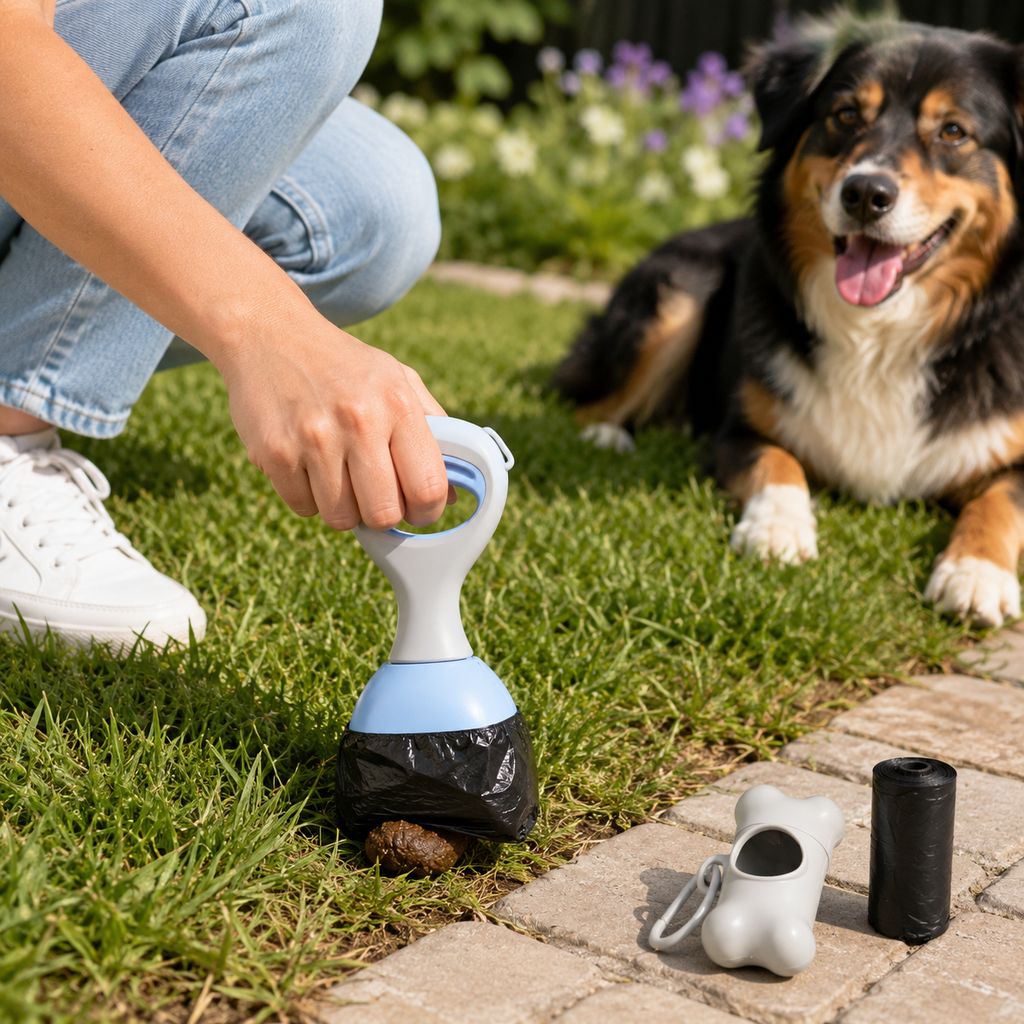 Ortekor Dog Pooper Scooper for Walks & Yard Cleanup - Bag-Lined Claw with 3 Handle Lengths for Less-Contact Pickup
