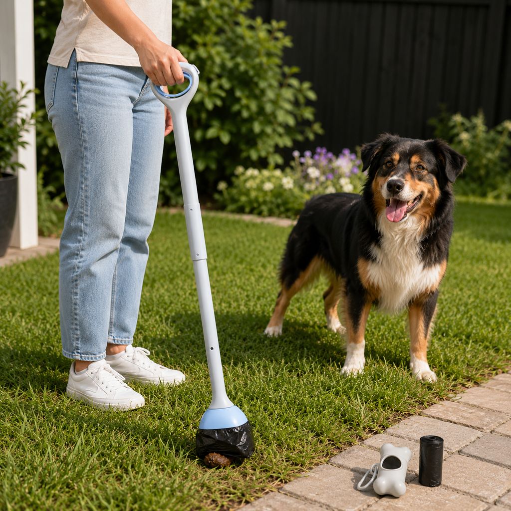 Ortekor Dog Pooper Scooper for Walks & Yard Cleanup - Bag-Lined Claw with 3 Handle Lengths for Less-Contact Pickup