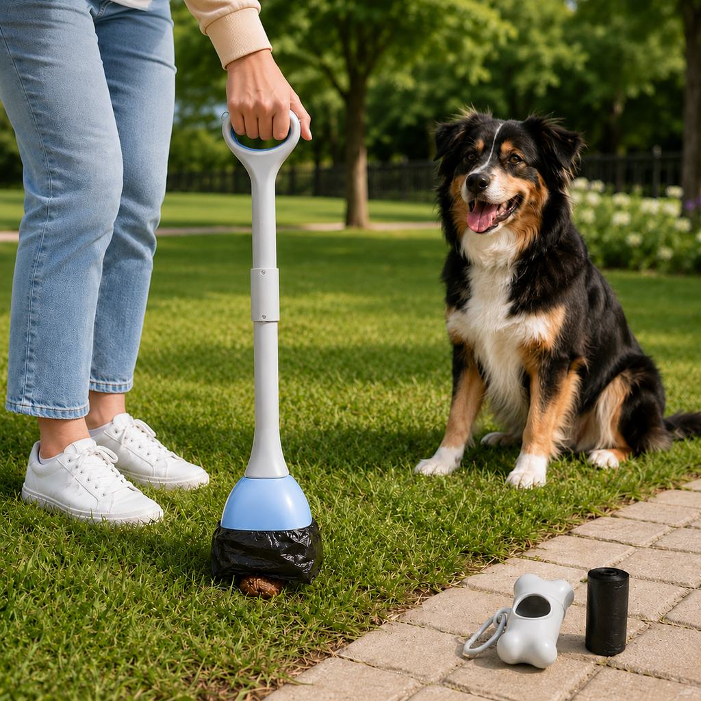 Ortekor Dog Pooper Scooper for Walks & Yard Cleanup - Bag-Lined Claw with 3 Handle Lengths for Less-Contact Pickup