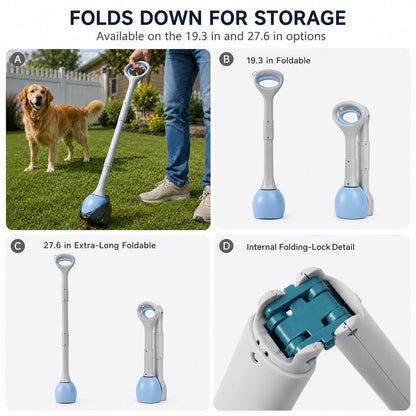 Ortekor Dog Pooper Scooper for Walks & Yard Cleanup - Bag-Lined Claw with 3 Handle Lengths for Less-Contact Pickup