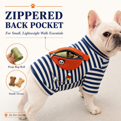 Ortekor French Bulldog Striped Pocket Pullover for Cool Indoor Spaces & Easy Walks - Broad-Chest Sizing
