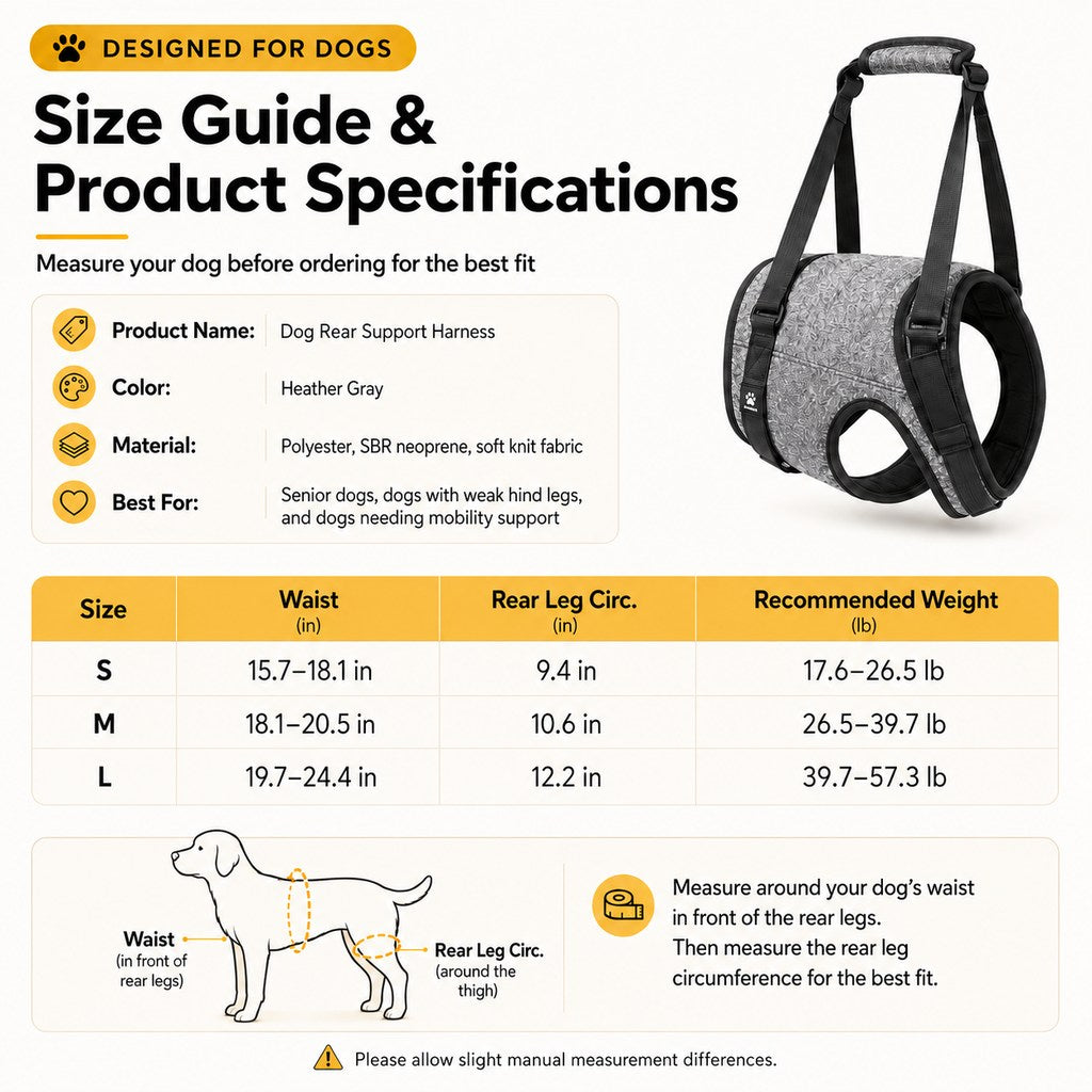 Ortekor Dog Rear Support Harness for Stairs, Walks & Car Rides - Mobility Lift Sling for Senior Dogs with Weak Hind Legs