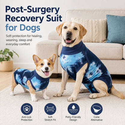 Ortekor Dog Post Surgery Recovery Suit - Soft Anti-Lick Protective Onesie for Spay Neuter Recovery