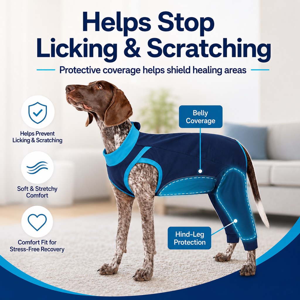 Ortekor Dog Recovery Suit with Rear Leg Coverage - Anti-Lick Cone Alternative