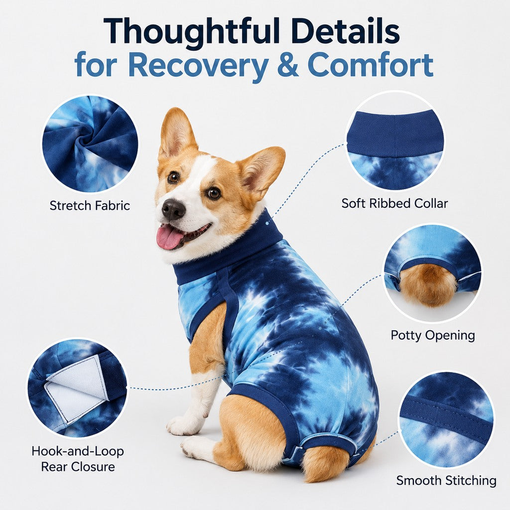 Ortekor Dog Post Surgery Recovery Suit - Soft Anti-Lick Protective Onesie for Spay Neuter Recovery