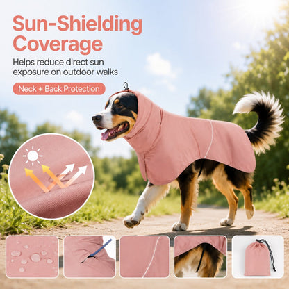 Ortekor Hooded Dog Sun & Rain Cape for Summer Walks - Lightweight Neck-to-Back Coverage for Drizzle, Wind & Sunny Outdoor Days