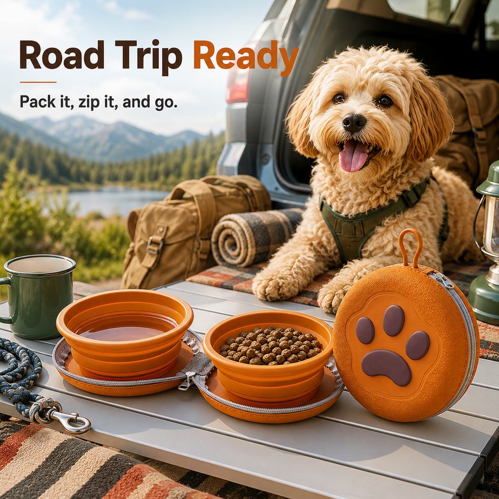 Ortekor Paw-Shaped Collapsible Pet Travel Bowl Set for Walks, Camping & Road Trips - Feed Anywhere Without Bulky Bowls