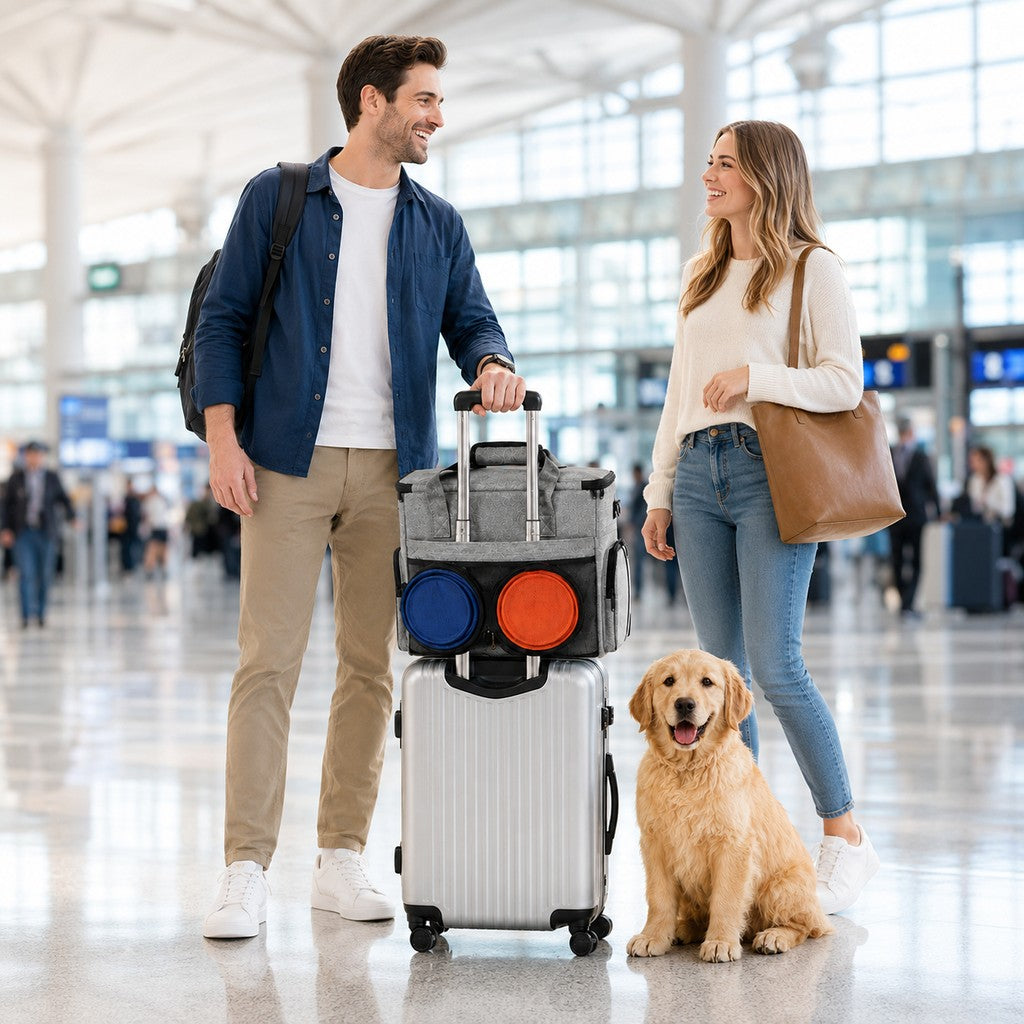 Ortekor Pet Travel Bag for Dogs & Cats – Weekend Road Trip Organizer with Collapsible Bowls, Food Storage, Pockets & Luggage Sleeve