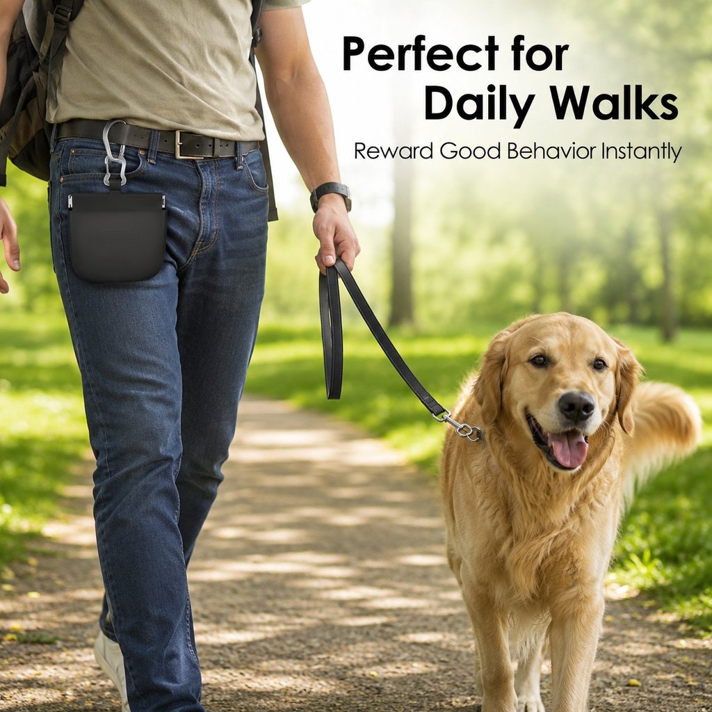 Ortekor Hands-Free Silicone Dog Treat Pouch for Walks & Training - Easy-Clean Reward Bag That Keeps Pockets Mess-Free