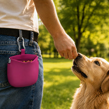 Ortekor Hands-Free Silicone Dog Treat Pouch for Walks & Training - Easy-Clean Reward Bag That Keeps Pockets Mess-Free