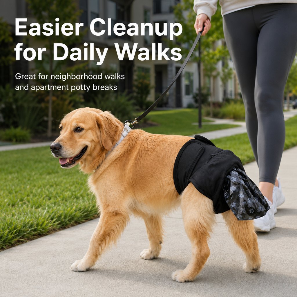 Ortekor Dog Waste Catcher Pants with 50 Bags for Daily Walks - Less Bending, Easier Poop Cleanup