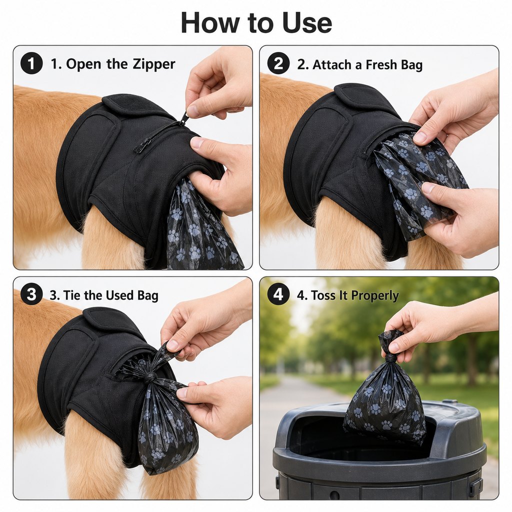 Ortekor Dog Waste Catcher Pants with 50 Bags for Daily Walks - Less Bending, Easier Poop Cleanup