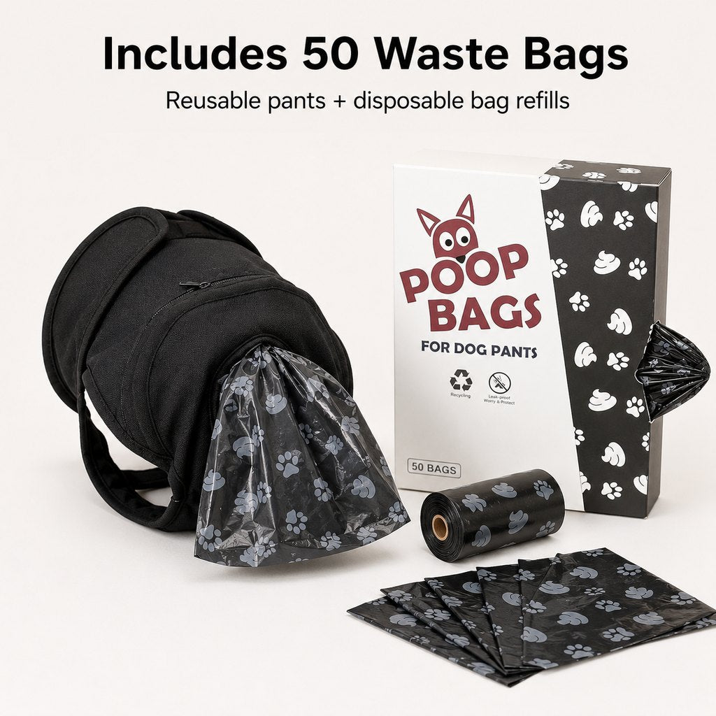 Ortekor Dog Waste Catcher Pants with 50 Bags for Daily Walks - Less Bending, Easier Poop Cleanup