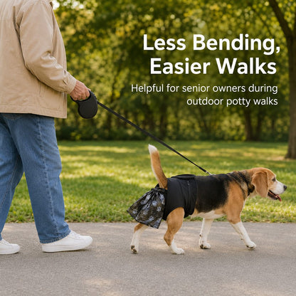 Ortekor Dog Waste Catcher Pants with 50 Bags for Daily Walks - Less Bending, Easier Poop Cleanup