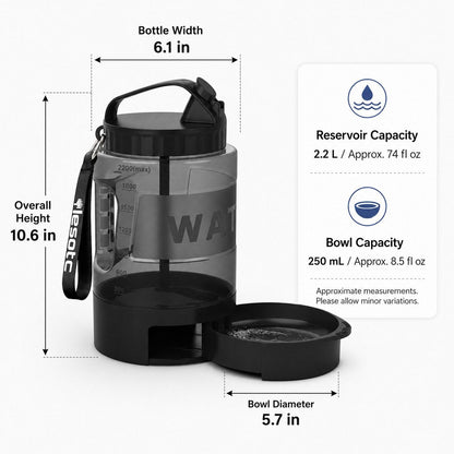 Ortekor 2.2L Portable Dog Travel Water Bottle with Pull-Out Bowl - Fewer Refills for Hiking, Camping & Road Trips